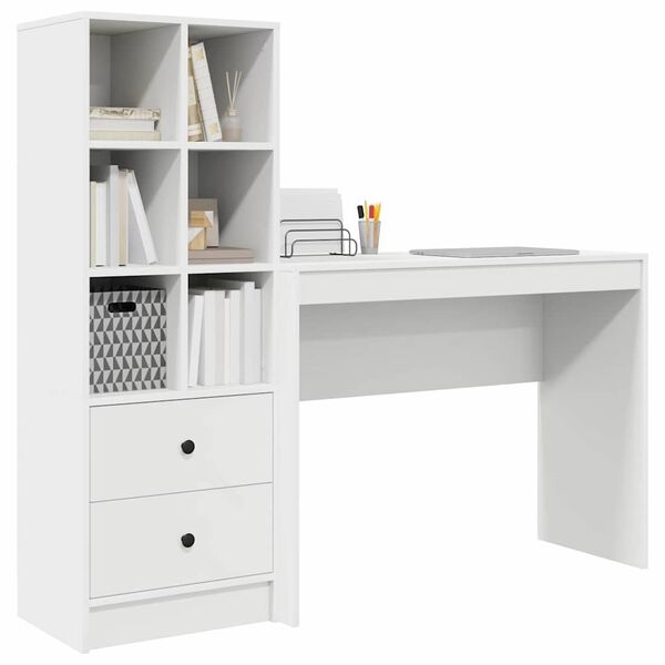 vidaXL Schreibtisch mit Schubladen 2 pcs Wei&szlig;