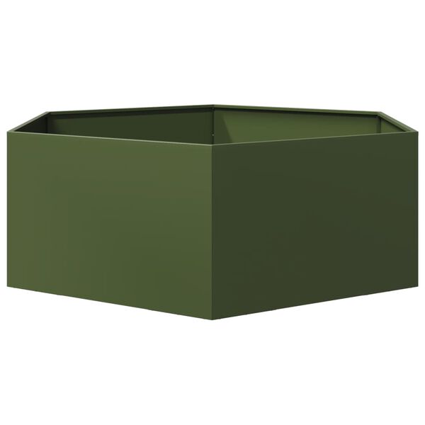 vidaXL Pflanzk&uuml;bel Olivgr&uuml;n Sechseckig 138x120x45 Stahl