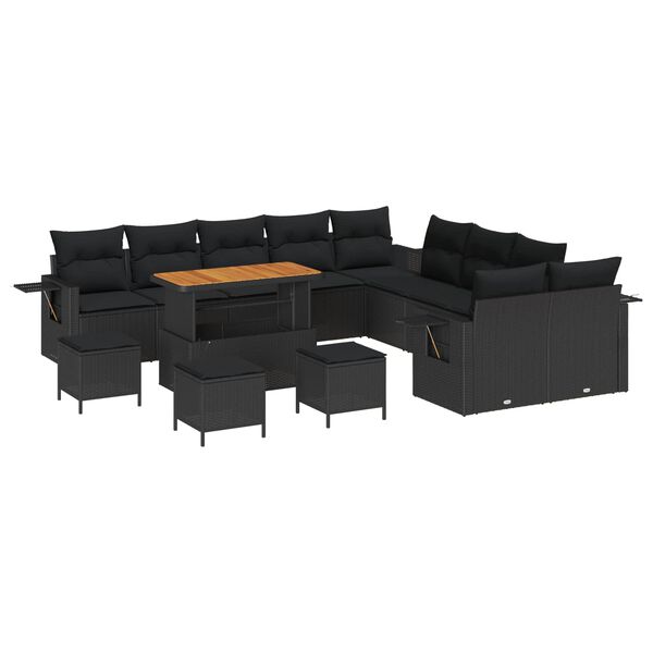 vidaXL Gartensofa-set mit Kissen 14 pcs Schwarz Poly-Rattan