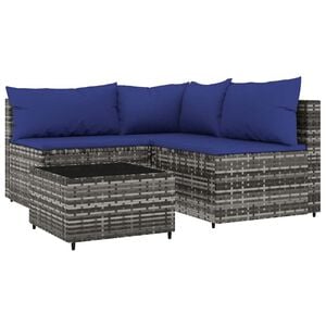 vidaXL 4-tlg. Garten-Lounge-Set mit Kissen Grau Poly Rattan