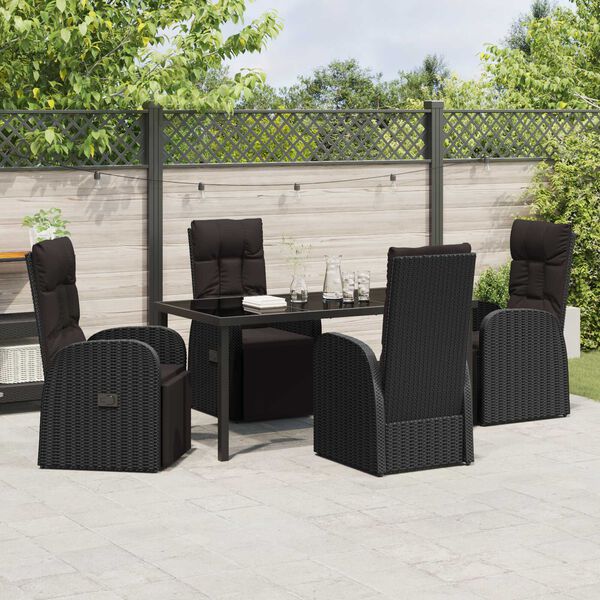vidaXL Garten Essgruppe mit Kissen 5 pcs Schwarz Poly-Rattan