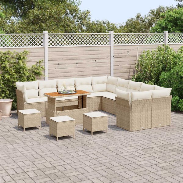 vidaXL Gartensofa-set 14 pcs Beige Poly-Rattan