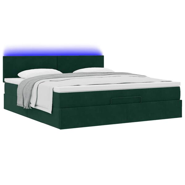 vidaXL Ottoman-Bett mit Matratze & LEDs Dunkelgr&uuml;n 160x200 cm Samt