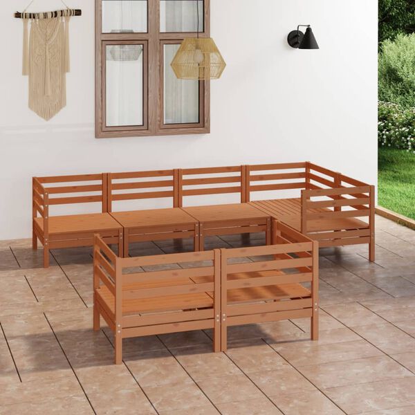 vidaXL 7-tlg. Garten-Lounge-Set Massivholz Kiefer Honigbraun