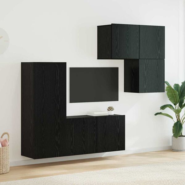 vidaXL TV-Schr&auml;nk 4 pcs Schwarz Eichen-Optik Holzwerkstoff