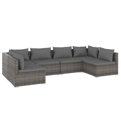 vidaXL 6-tlg. Garten-Lounge-Set mit Kissen Poly Rattan Grau