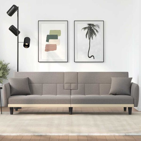 vidaXL Schlafsofa mit Getr&auml;nkehaltern Taupe Stoff