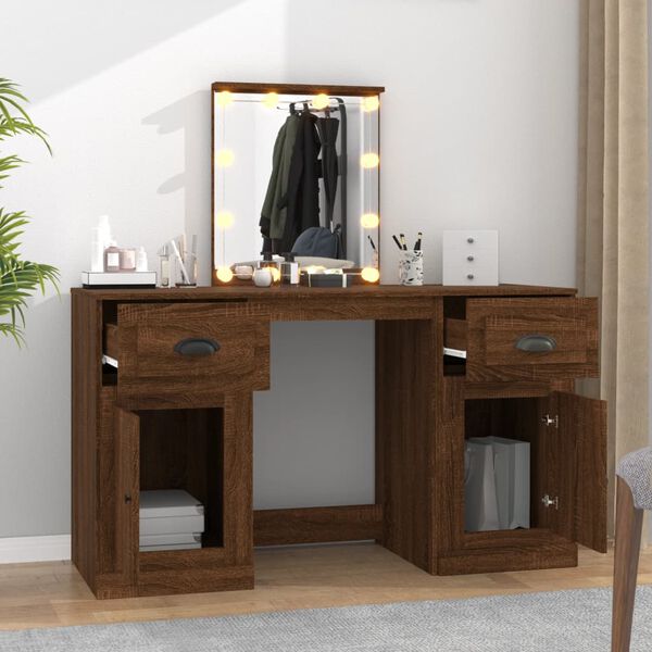 vidaXL Schminktisch mit LED-Leuchten Braun Eichen-Optik 130x50x132,5cm