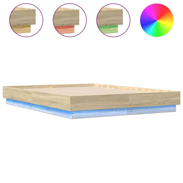 vidaXL Bettgestell mit LED Sonoma-Eiche 140x190 cm