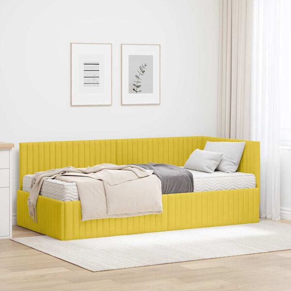 vidaXL Eckbettgestell mit Matratze mit Kopfteil 2 pcs Gelb Samt