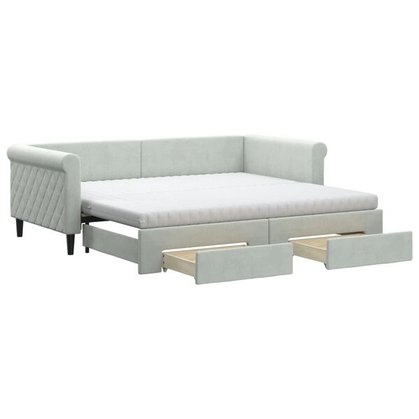 vidaXL Tagesbett Ausziehbar mit Schubladen Hellgrau 90x190 cm Samt