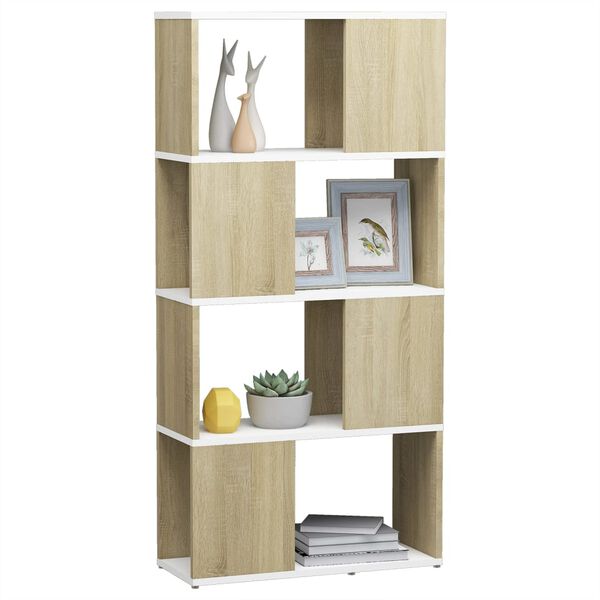vidaXL B&uuml;cherregal Raumteiler Wei&szlig; Sonoma-Eiche 60x24x124,5 cm