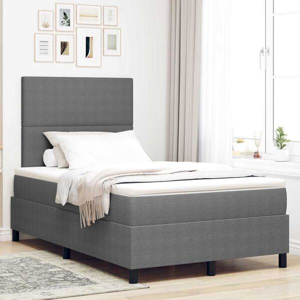 vidaXL LED Boxspringbett Hellgrau und Wei&szlig; 120 x 190 cm Cordstoff
