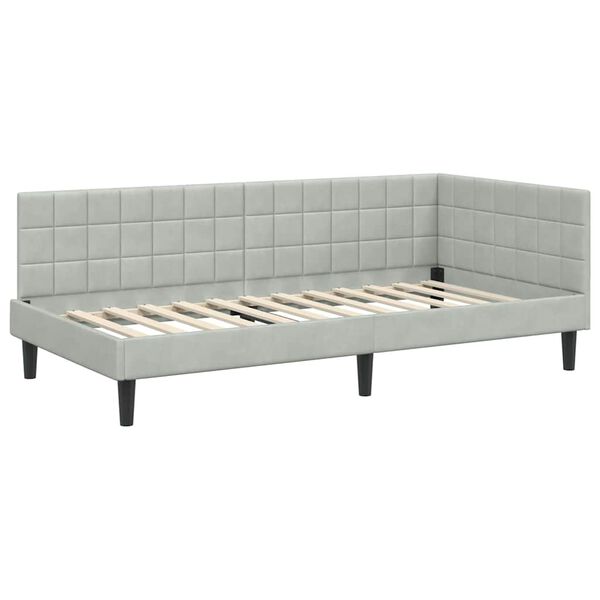 vidaXL Eckbettgestell mit Kopfteil Hellgrau 90 cm x 190 cm Samt