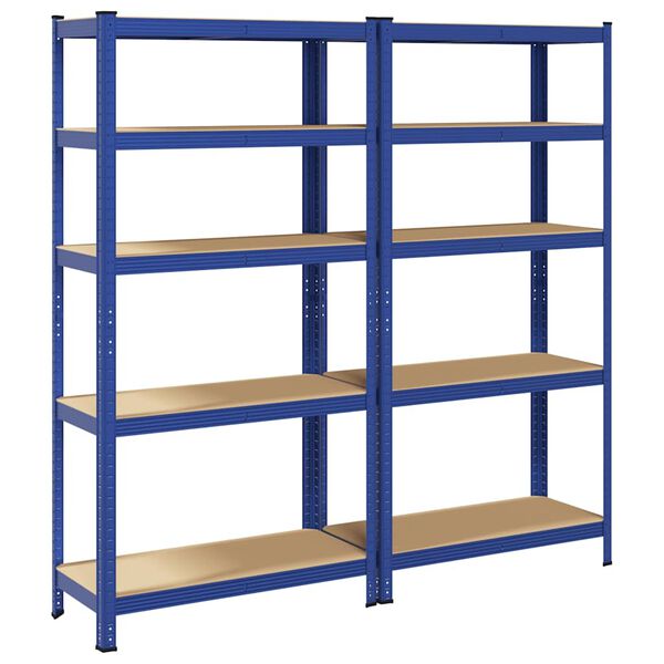 vidaXL Lagerregale mit 5 B&ouml;den 2 Stk. Blau Stahl & Holzwerkstoff