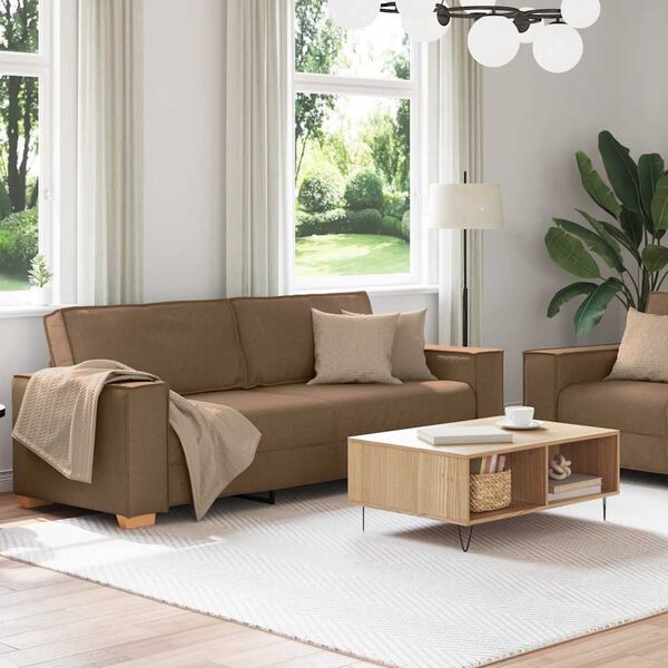 vidaXL 2-tlg. Sofagarnitur mit Kissen Braun Stoff