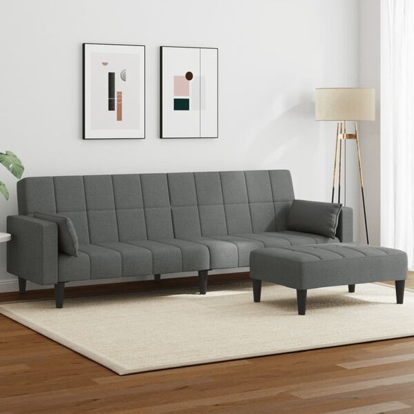 vidaXL Schlafsofa 2-Sitzer mit Fu&szlig;hocker Dunkelgrau Stoff