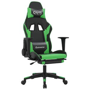 vidaXL Gaming-Stuhl mit Massage & Fu&szlig;st&uuml;tze Schwarz & Gr&uuml;n Kunstleder
