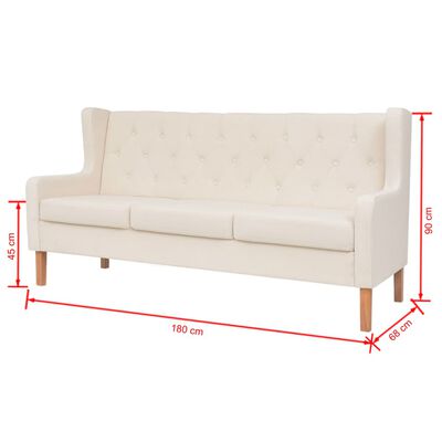vidaXL 3-Sitzer-Sofa Stoff Cremeweiß