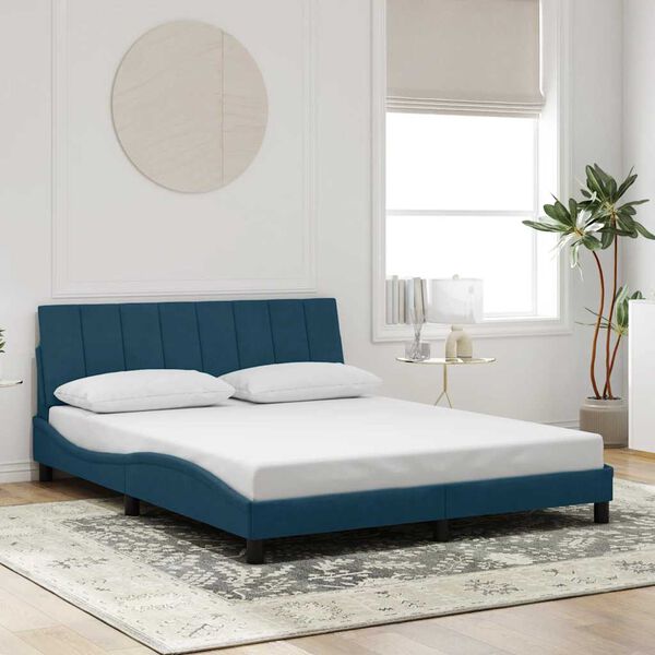 vidaXL Bettgestell mit LED ohne Matratze "Hanko" Blau 160x200 cm Samt