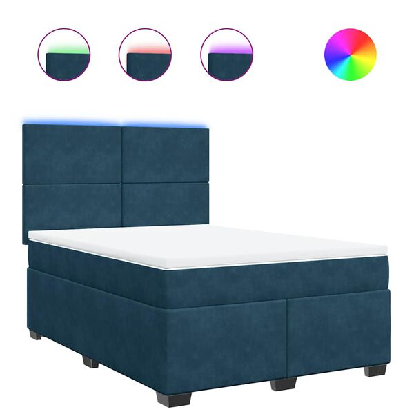 vidaXL Boxspringbett mit Matratze Blau 140x190 cm Samt