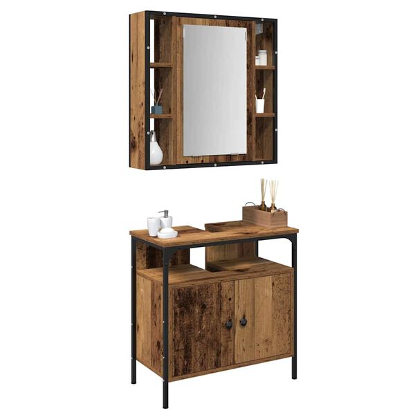 vidaXL Badezimmerm&ouml;bel-Set mit Regal mit T&uuml;r 2 pcs Braun Holzwerkstoff