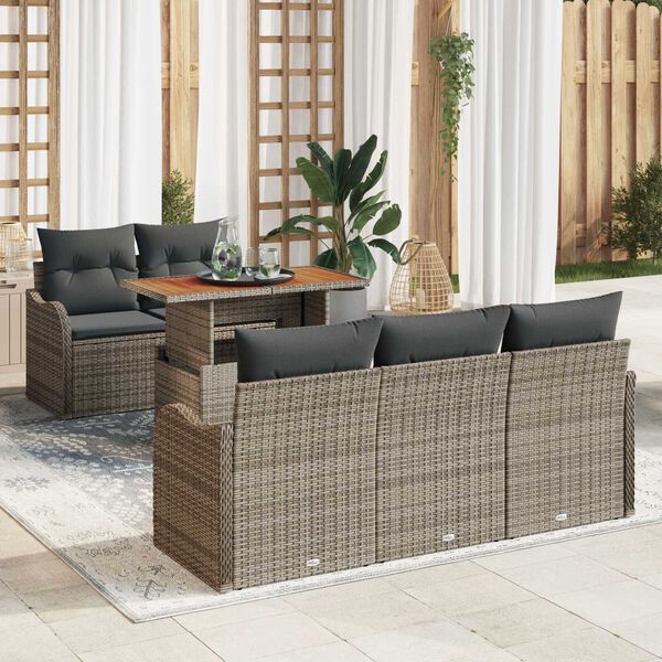 vidaXL Garten-Sofa-Set mit Speicher 6 pcs Grau Poly Rattan
