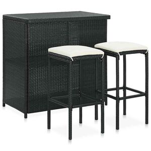 vidaXL 3-tlg. Bar Set Poly Rattan Schwarz