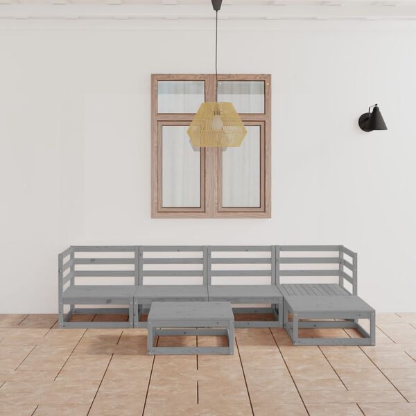 vidaXL 6-tlg. Garten-Lounge-Set Grau Massivholz Kiefer