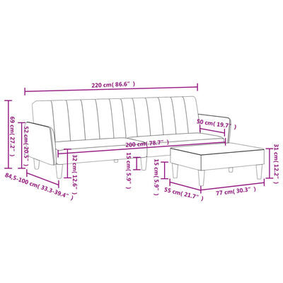 vidaXL Schlafsofa 2-Sitzer mit Fußhocker Dunkelgrau Stoff