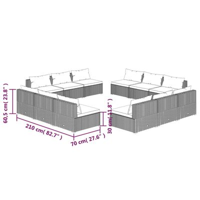 vidaXL 12-tlg. Garten-Lounge-Set mit Kissen Poly Rattan Braun