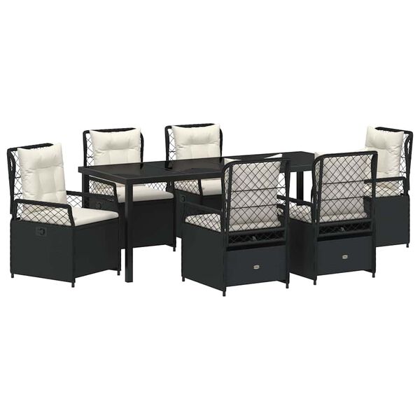 vidaXL Garten Essgruppe 7 pcs Schwarz Poly-Rattan