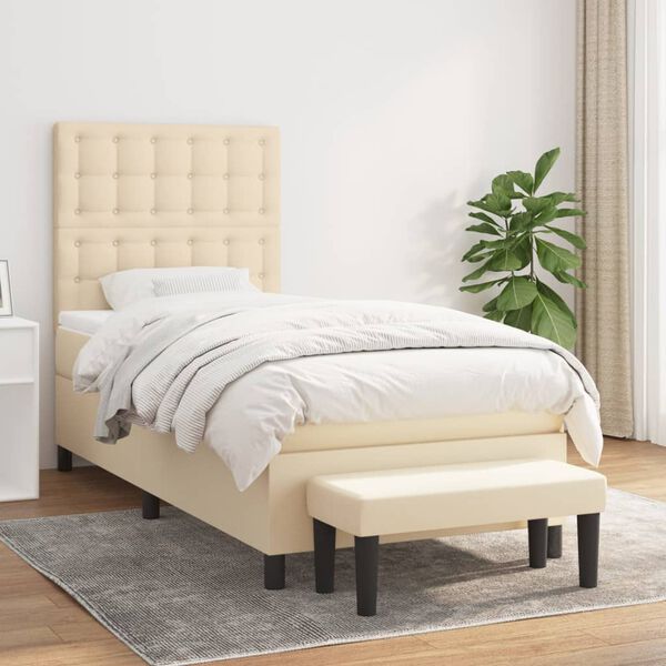vidaXL Boxspringbett mit Matratze Creme 100x200 cm Stoff