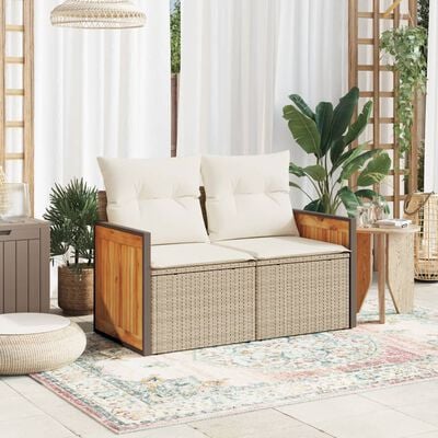 vidaXL Gartensofa mit Kissen 2-Sitzer Beige Poly Rattan