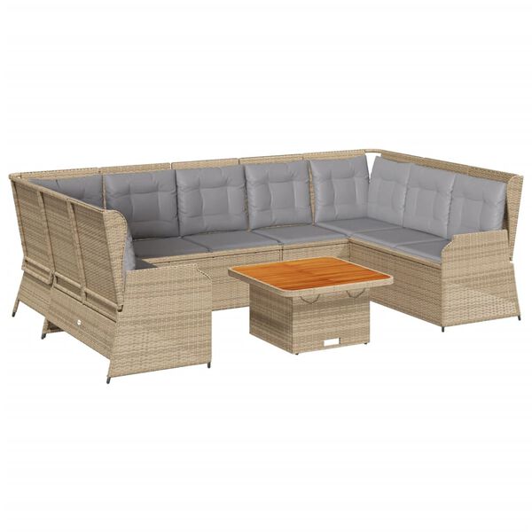 vidaXL 7-tlg. Garten-Lounge-Set mit Kissen Beige Poly Rattan