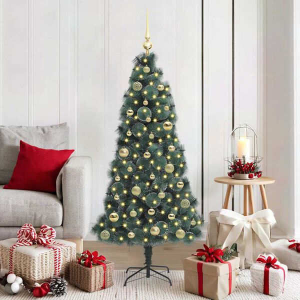 vidaXL K&uuml;nstlicher vorbeleuchteter Weihnachtsbaum mit Kugelset 150 cm