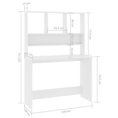 vidaXL Schreibtisch mit Regalen Weiß 110x45x157 cm Holzwerkstoff