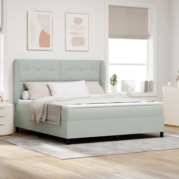 vidaXL Boxspringbett mit Matratze Hellgrau 200 x 180 cm Polyester
