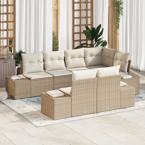 vidaXL Gartensofa-set mit Speicher 7 pcs Beige und Creme Poly-Rattan