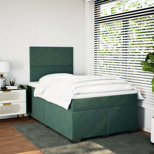 vidaXL Boxspringbett mit Matratze Dunkelgr&uuml;n 120x200 cm Samt