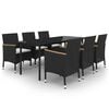 vidaXL 7-tlg. Garten-Essgruppe mit Kissen Poly Rattan und Glas