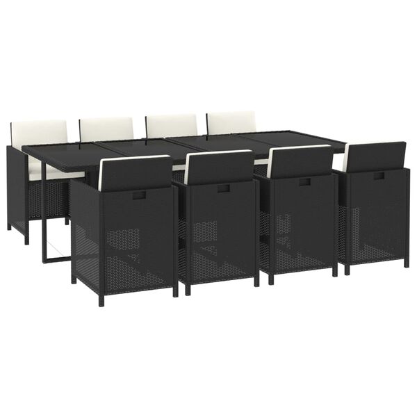 vidaXL 9-tlg. Garten-Essgruppe mit Kissen Poly Rattan Schwarz