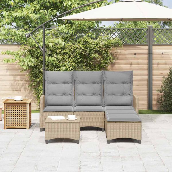 vidaXL 3-tlg. Garten-Sofagarnitur mit Kissen L-Form Beige Poly Rattan