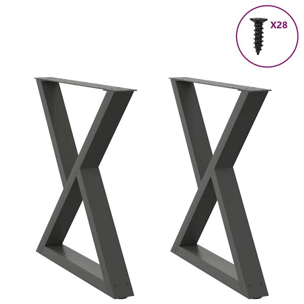vidaXL Esstisch Beine 2 St&uuml;ck Anthrazit 70x(72-73,3) cm Stahl