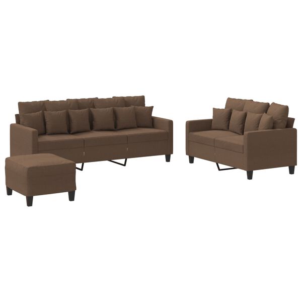 vidaXL 3-tlg. Sofagarnitur mit Kissen Braun Stoff