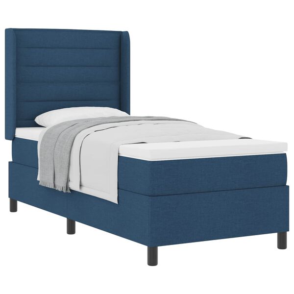 vidaXL Boxspringbett mit Matratze mit Kopfteil Blau 90 x 200 cm Stoff