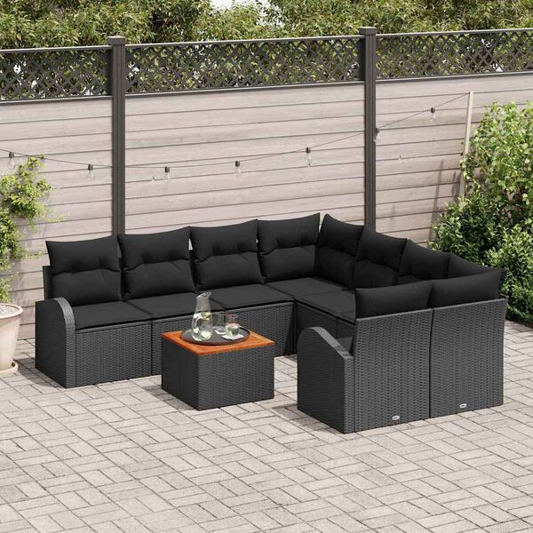 vidaXL Gartensofa-set mit Speicher 9 pcs Schwarz Poly-Rattan