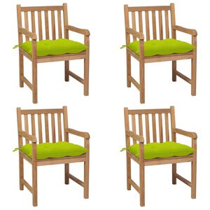 vidaXL Gartenst&uuml;hle 4 Stk. mit Hellgr&uuml;nen Kissen Massivholz Teak