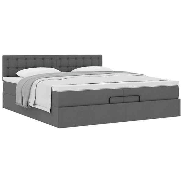 vidaXL Ottoman-Bett mit Matratze Dunkelgrau 200x200 cm Stoff