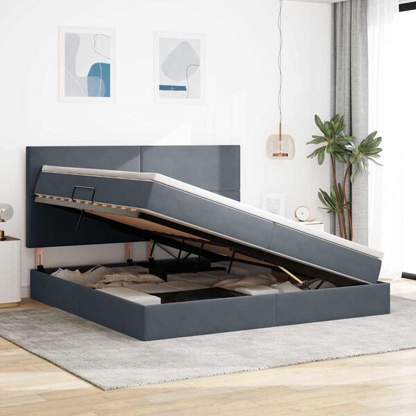 vidaXL Aufbewahrungsbett mit Matratze Dunkelgrau 200 x 200 cm Samt